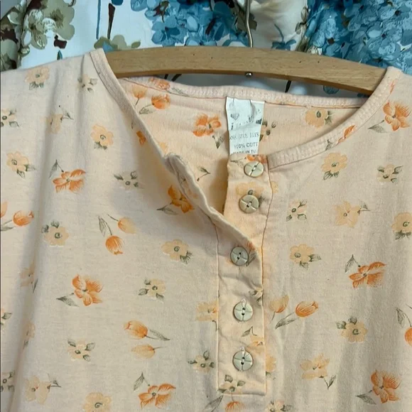 Peachy orange floral maxi nightgown with button front - Picture 4 of 8